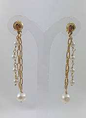 Срібні сережки-підвіски з перлами ORT10551Uж