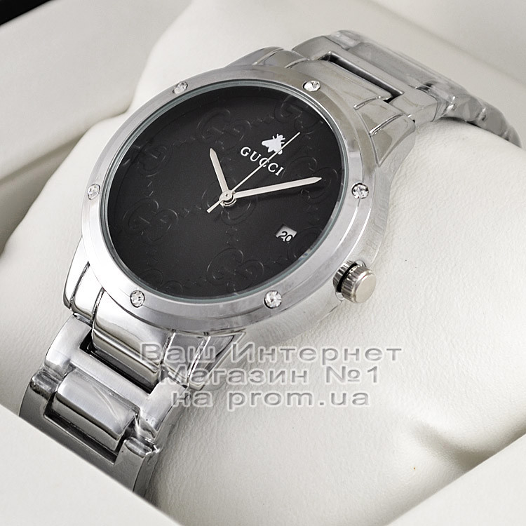 Жіночі наручні годинники Gucci Quartz Silver Black Dimond Гуччі якісна люкс репліка