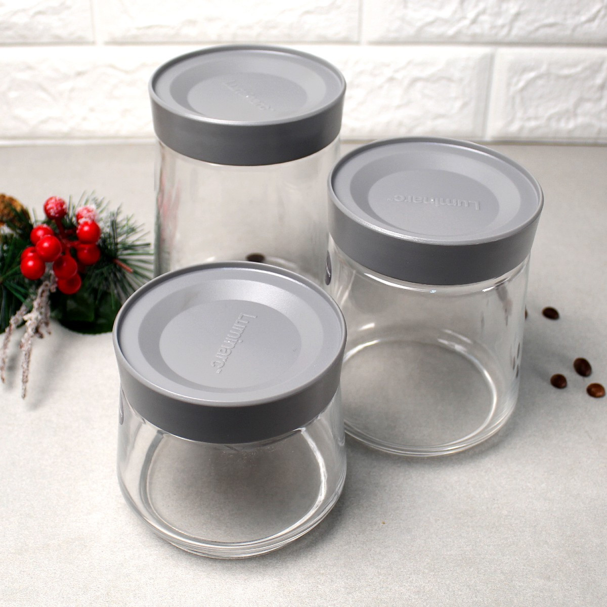 Набір банок з сірими кришками 3 шт Luminarc Jar SWING, фото 1