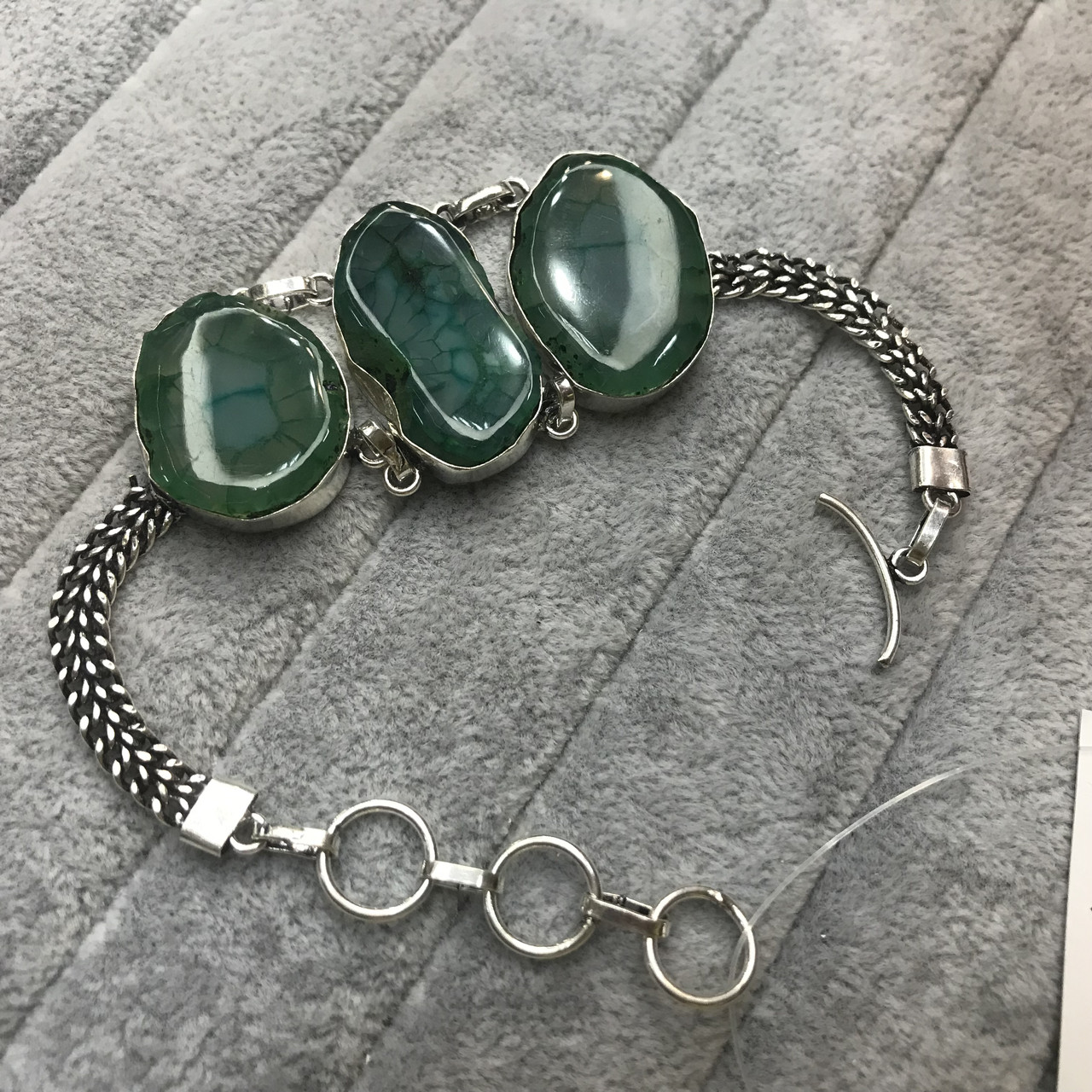 Агат "Вены Дракона" Браслет с Природным Камнем Агат в Серебре. Индия ...