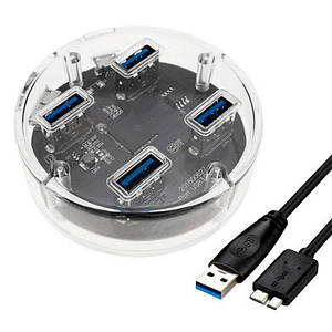 4-портовий USB 3.0 хаб концентратор, до 5 Гбіт/с, прозорий