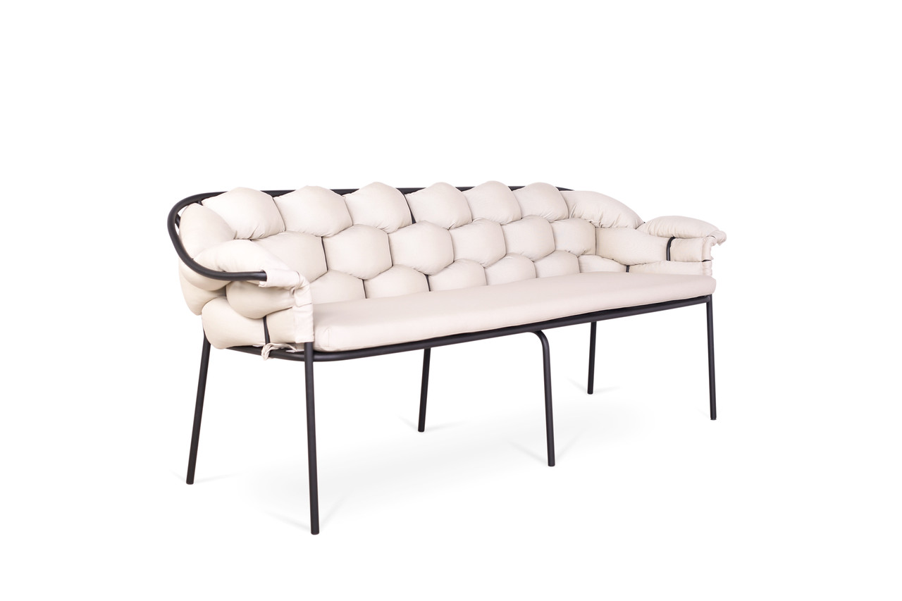 Диван 3-місний Елеон каркас сталь Ral-9005, тканина Оксфорд 600D 101 біла, 206х59,5х73,5 см (Pradex ТМ), фото 1