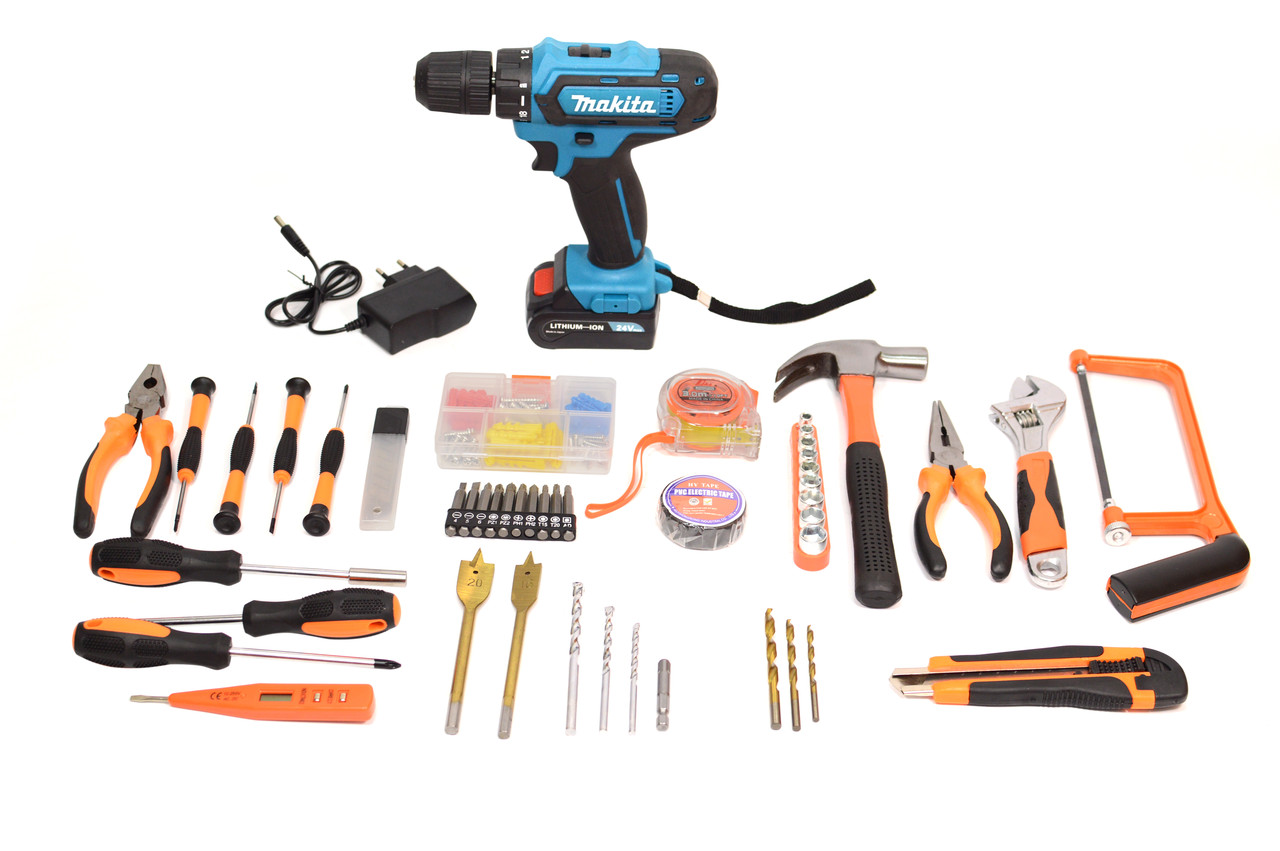 Шуруповерт Makita 550 DWE і набір інструментів в кейсі оранж максимальний / 24V (Шуруповерт Макіта 550)