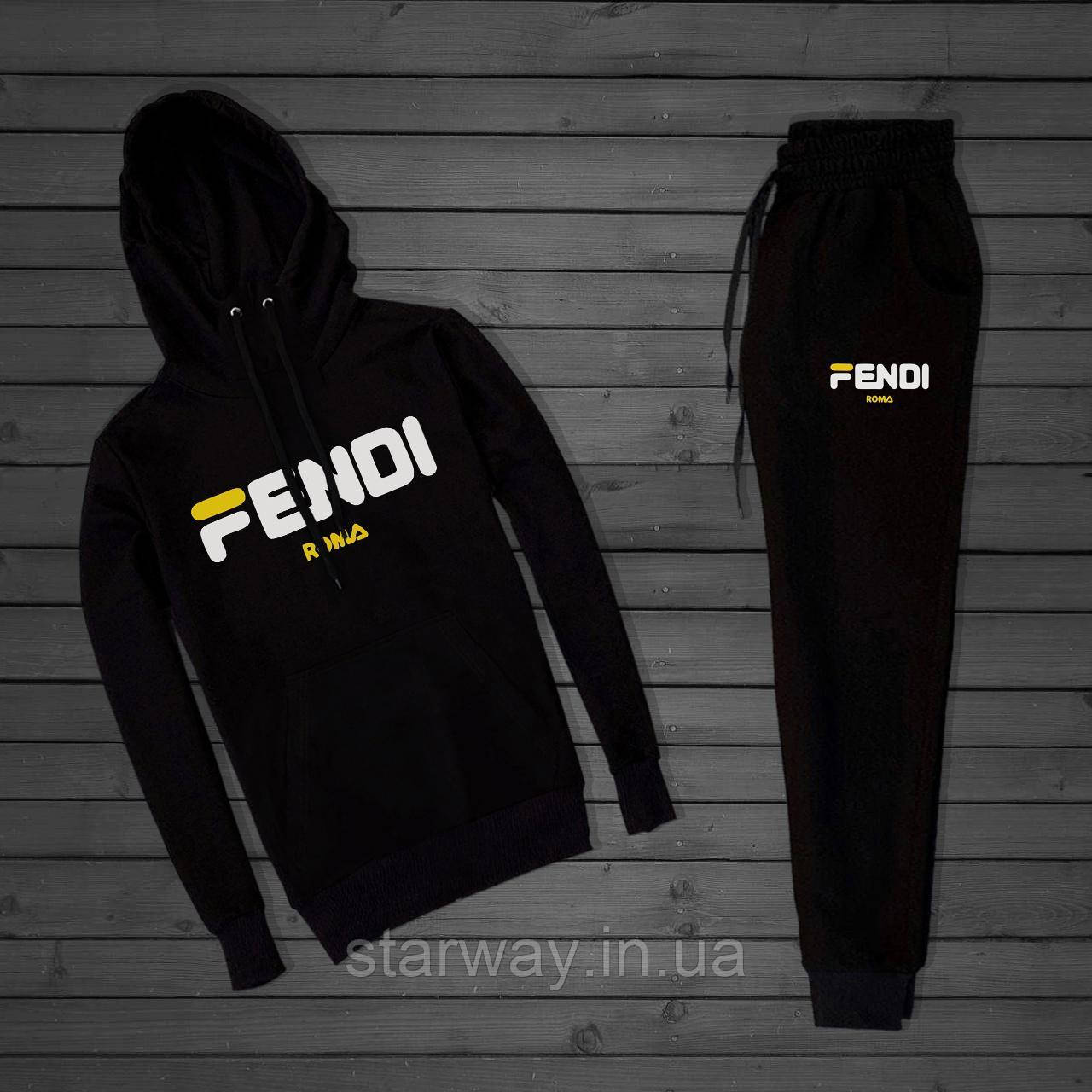 Спортивний чорний костюм fendi roma з капюшоном