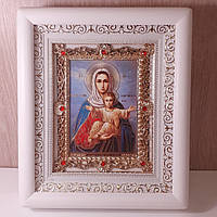 Ікона Аз є з вами і ніхто на ви Пресвятої Богородиці, лик 10х12 см, в білому дерев'яному кіоті з камінням