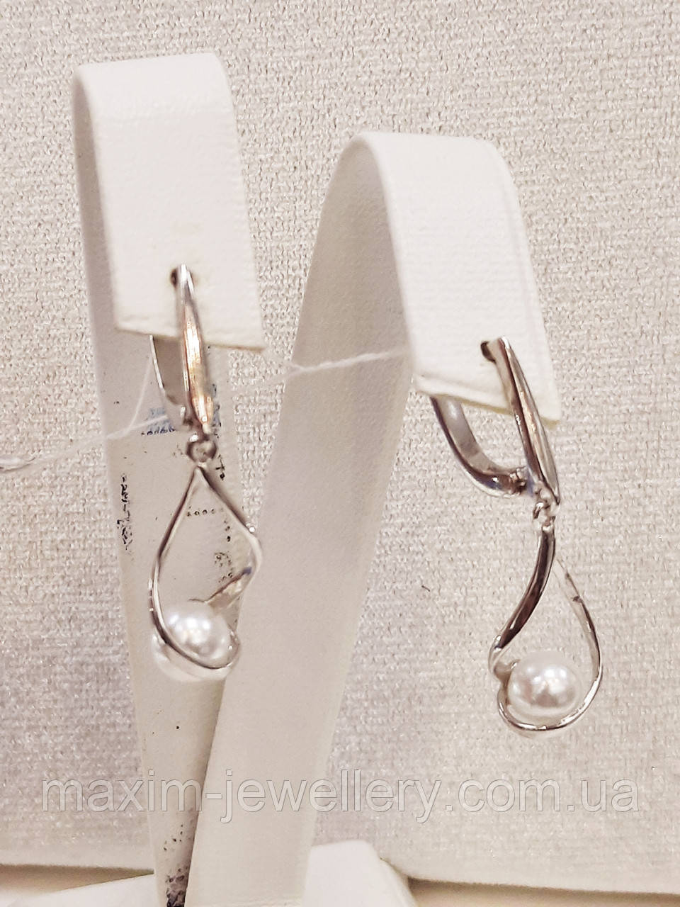 Сережки зі срібла з перлиною, фото 1