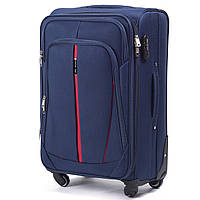 Тканинна мала дорожня валіза на 4 колесах VEZZE розмір S синій маленький текстильний чемодан чотириколісний