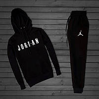 Черный спортивный трикотажный костюм jordan air с капюшоном | white logo