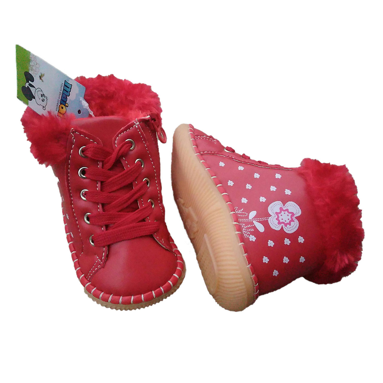 Пинетки ботинки зимние для малышей красные р. 14, 15 - фото 1 - id-p601916728