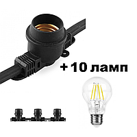 Вулична гірлянда з лампами Белтлайт CL50-8 + 10 шт. Feron LB-57 A60 230V 6W 600Lm E27
