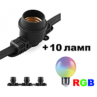 Вулична гірлянда з лампами Белтлайт CL50-8 + 10 шт. Feron LB-378 G60 230 V 1 W E27 RGB матова