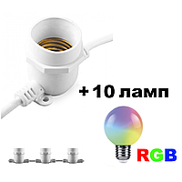Вулична гірлянда з лампами Белтлайт CL50-8 + 10 шт. Feron LB-378 G60 230 V 1 W E27 RGB матова