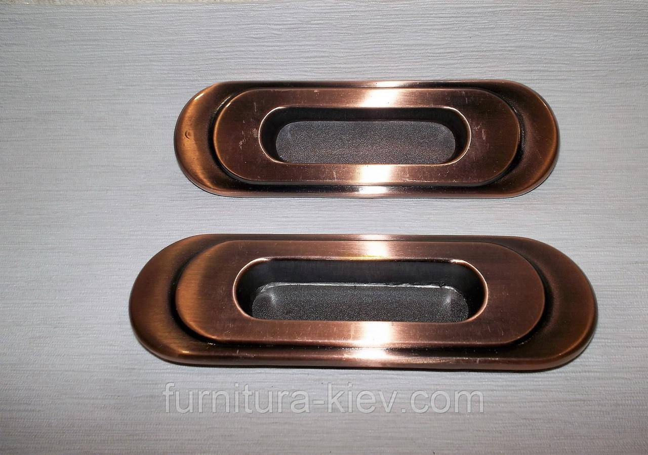 Врізна ручка 75 мм на шафі-купе Мідь, фото 1