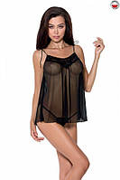 Сорочка прозора бебі дол MELANIA CHEMISE black L/XL - Passion, трусики, на тонких бретелях EL16304