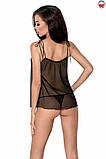 Сорочка прозора бебі дол MELANIA CHEMISE black L/XL - Passion, трусики, на тонких бретелях EL16304, фото 2