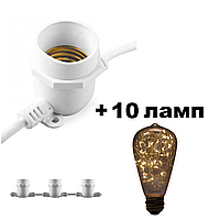 Вулична гірлянда з лампами Белтлайт CL50-8 + 10 шт Feron LB-379 ST64 230V 2W