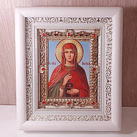 Ікона Анастасія свята великомучениця, 10х12 см, у білому дерев'яному кіоті з камінням