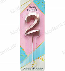 Свічки - цифри торт "2", висота - 5 см, колір - пудра металік