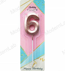 Свічки - цифри торт "6", висота - 5 см, колір - пудра металік