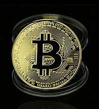 BTC Сувенірна монета Бітконі Bitcoin в капсулі колір: золото