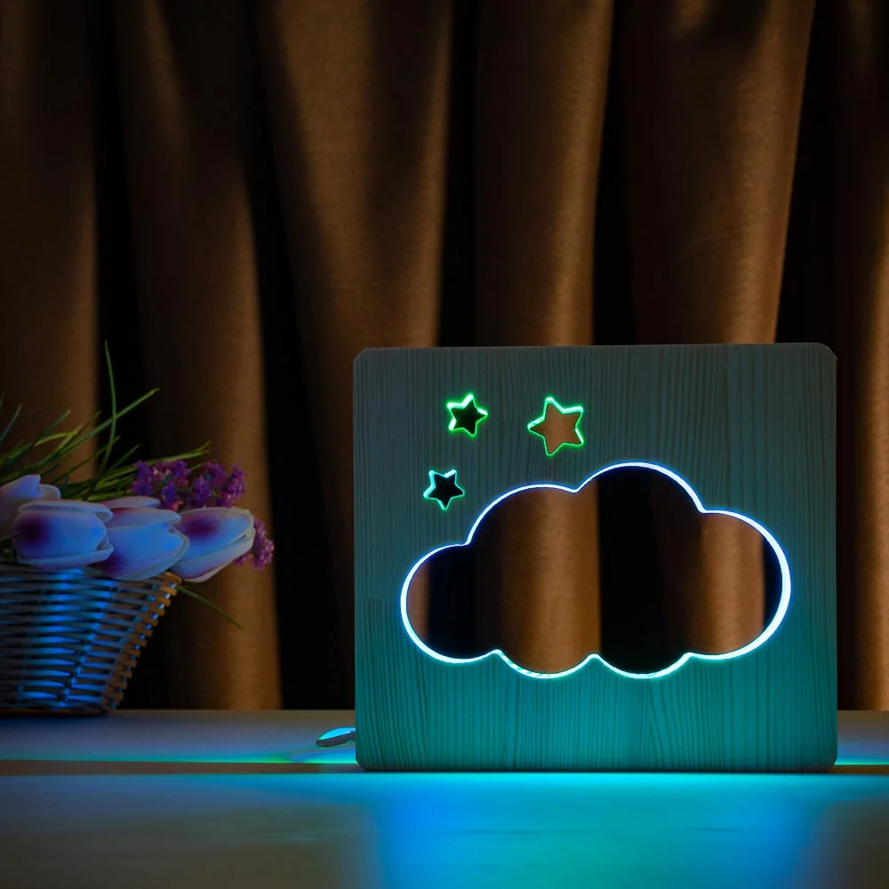 Дерев'яний світильник-нічник ArtEco Light "Тучка" з пультом і регулюванням кольору (подвійний RGB)