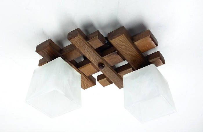 Люстра потолочная деревянная на два патрона коричневого цвета Граф мини ...