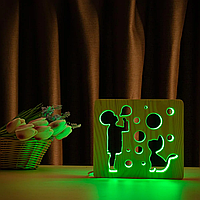 Деревянный светильник-ночник ArtEco Light "Мальчик и пузыри" с пультом и регулировкой цвета (двойной RGB)