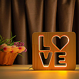 Деревянный светильник-ночник ArtEco Light "LOVE" с пультом и регулировкой цвета (двойной RGB), фото 3
