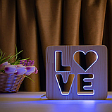 Деревянный светильник-ночник ArtEco Light "LOVE" с пультом и регулировкой цвета (двойной RGB), фото 4