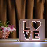 Деревянный светильник-ночник ArtEco Light "LOVE" с пультом и регулировкой цвета (двойной RGB), фото 5