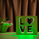 Деревянный светильник-ночник ArtEco Light "LOVE" с пультом и регулировкой цвета (двойной RGB), фото 6