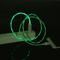 Кабель USB Lightning (iPhone, iPad) с неоновой подсветкой 2А, 1м - высокое качество - зеленый