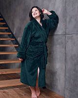 Довгий махровий халат жіночий великого розміру 2XL, 3XL, 4XL, 6XL смарагд