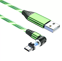 USB - micro USB кабель магнитный со струящейся подсветкой 2.4А 540° 1м с коннектором - зеленый
