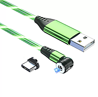 USB - Lightning кабель магнитный со струящейся подсветкой 2.4А 540° 1м с коннектором - зеленый
