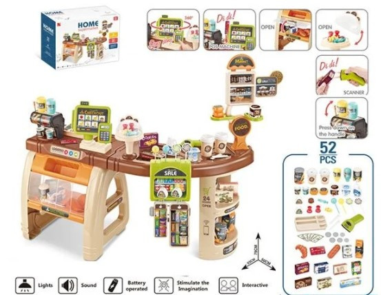 Ігровий набір 668-69 Магазин на 52 предмети, підсвітка, звук, сканер, термінал, продукти, фото 1