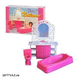 Іграшковий набір меблів Gloria "Вбиральня", ванна, умивальник з дзеркалом і тумбою , унітаз, фото 2