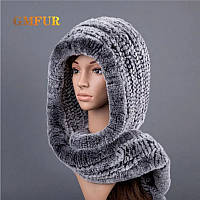 Капор снуд із хутра кролика суцільної