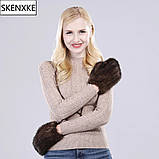 Норкові рукавиці з хутра норки коричневі, фото 4