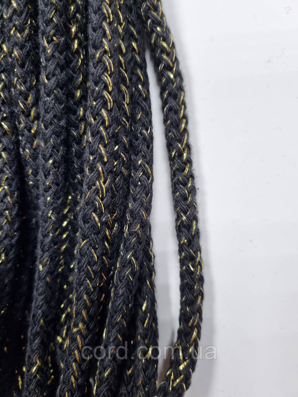 Шнур круглий бавовняний ХБ чорний+золото 6 мм моток 100 м, фото 1