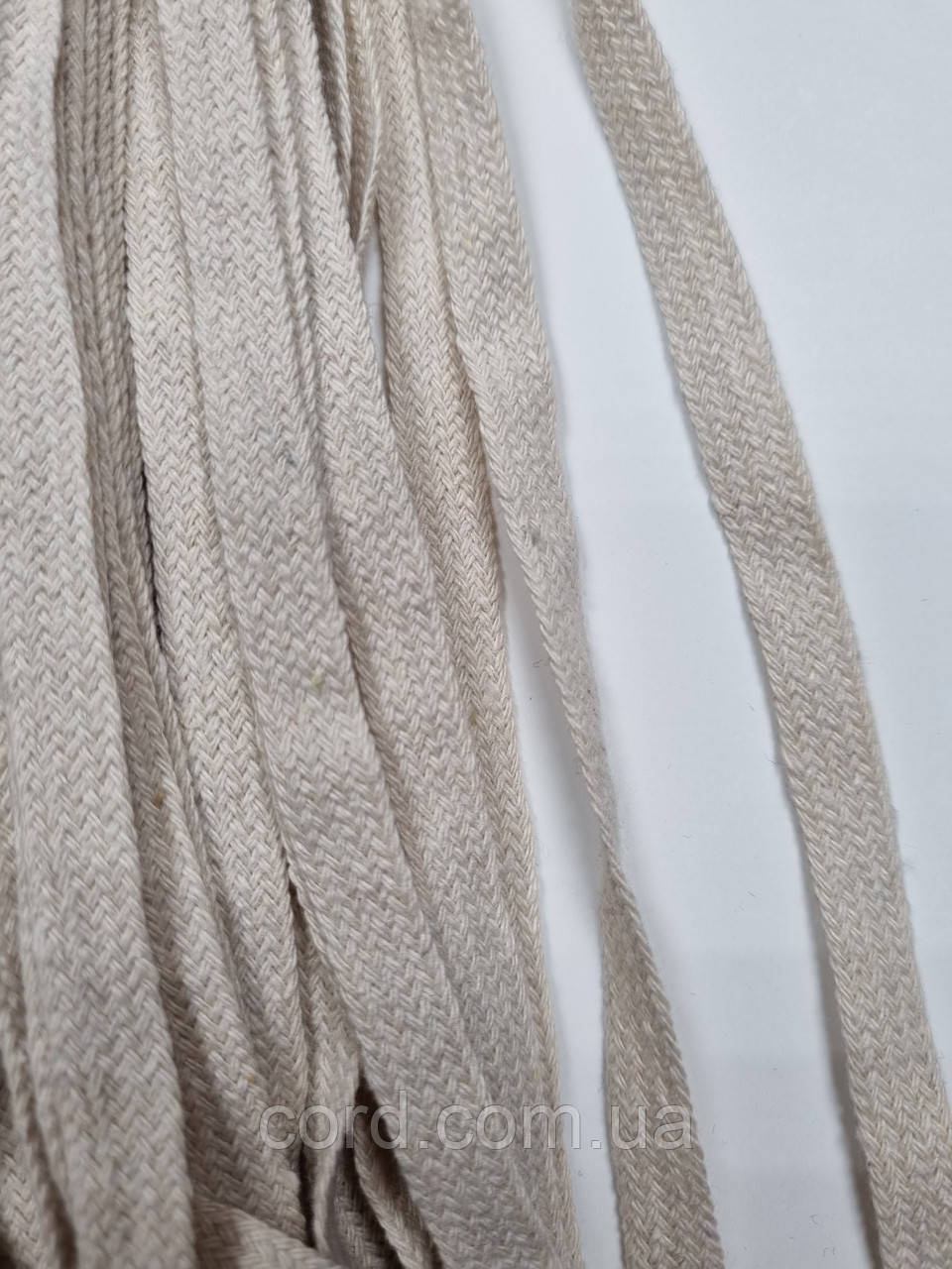 Тесьма(стрічка) шнур плоский бавовна ХБ 10мм молочний моток 100м, фото 1