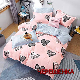 Тканина для постільної білизни Бязь "Gold" Lux GL1784 (A+B) - (50м+50м) сердечки на рожевому, сіра в горох, фото 1