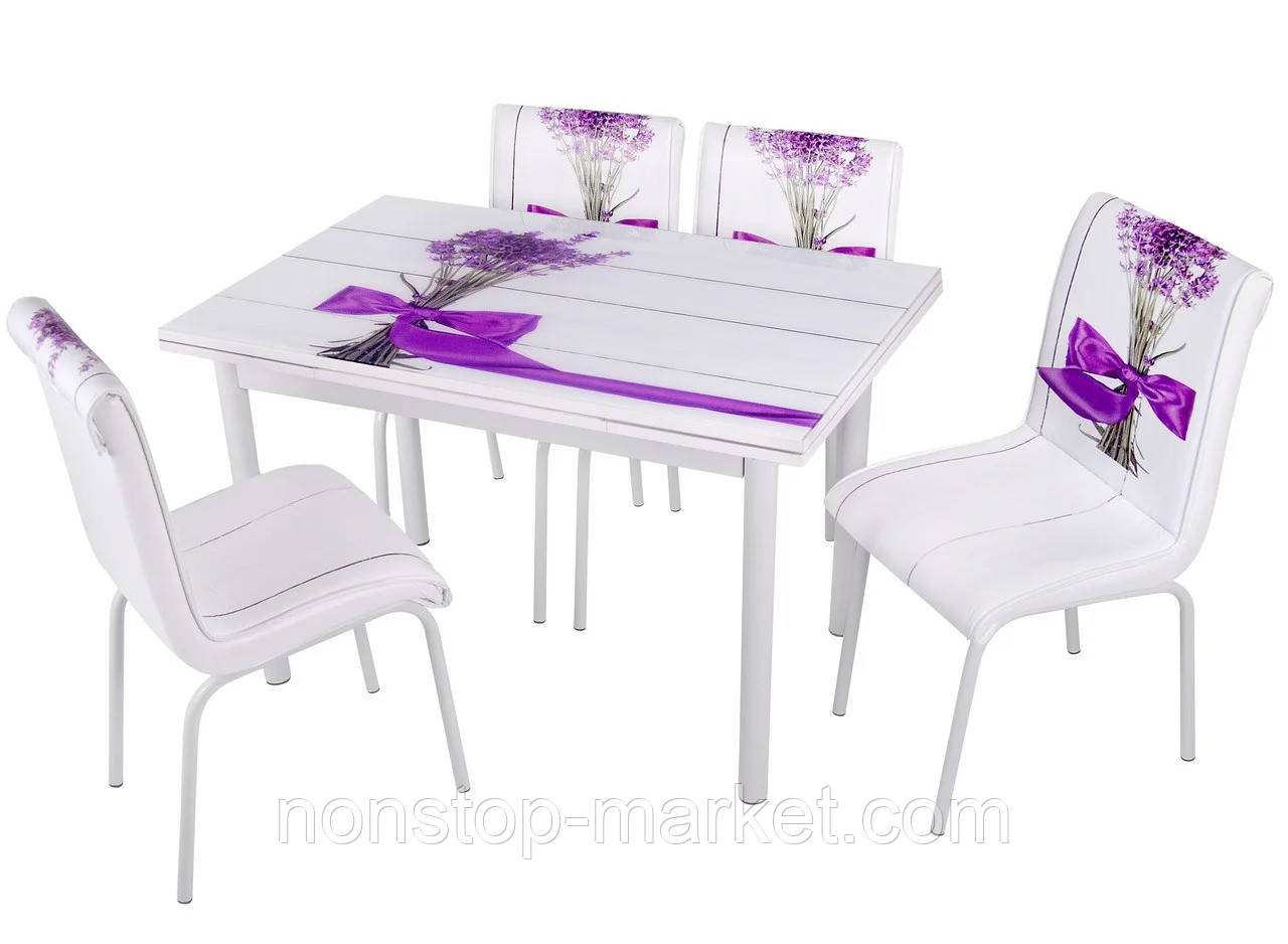 Раскладной стол обеденный кухонный комплект стол и стулья 3D 3д "Букет с лентой" стекло 70*110 Лотос Mobilgen - фото 6 - id-p700328615