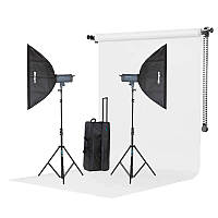 1,2кДж Набор "Студия Mircopro EX-600SRF Softbox Backround" - вспышки 600Дж с софтбоксами, фон с держателем