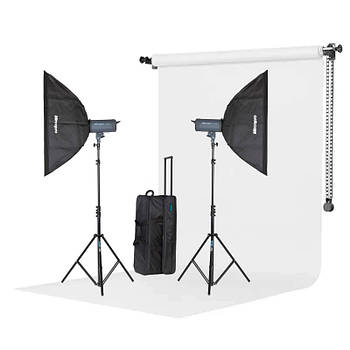 1,2 кДж Набір "Студія Mircopro EX-600SRF Softbox Backround" — спалахи 600Дж із софтбоксами, фон із тримачем