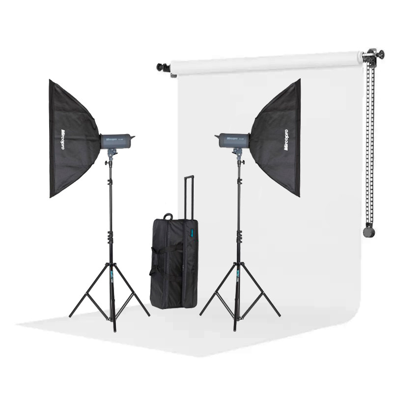 1,2кДж Набор "Студия Mircopro EX-600SRF Softbox Backround" - вспышки 600Дж с софтбоксами, фон с держателем - фото 1 - id-p1524422781