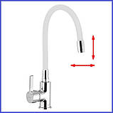 Змішувач для кухні ГНУЧКИЙ вилив гусак носик БІЛИЙ IBERGRIF M22112-3 (IB0069), фото 2