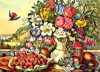 Набор алмазная вышивка ТМ Алмазная мозаика Натюрморт фрукты и цветы (DMF-232) 40 х 60 см (На подрамнике)