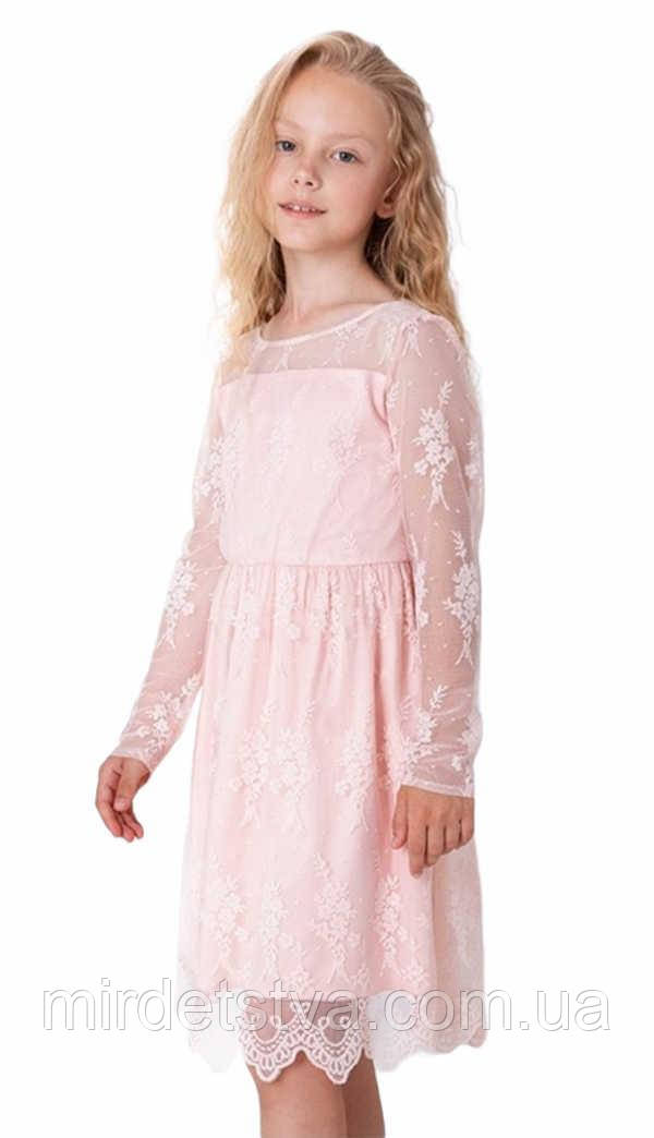 Дитяче ошатне плаття для дівчинки Mevis гіпюрове пудрове розміри 116 122
