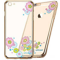 Прозрачный чехол накладка X-Fitted Flourishing Bloom for iPhone 6/6S, Gold